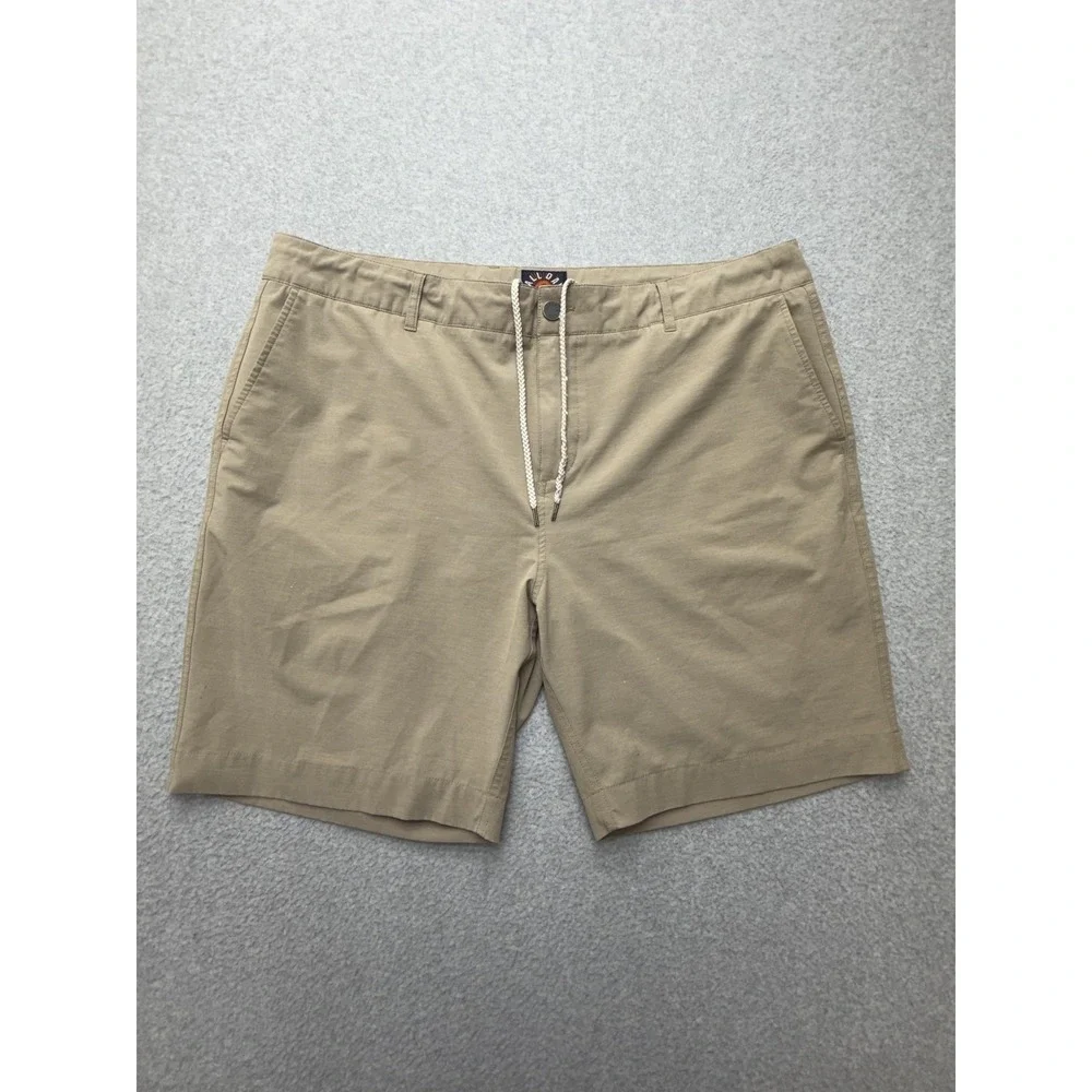 Faherty All Day Shorts Mens 38 Beige Chino 8 Inseam Drawstring Stretch Casual